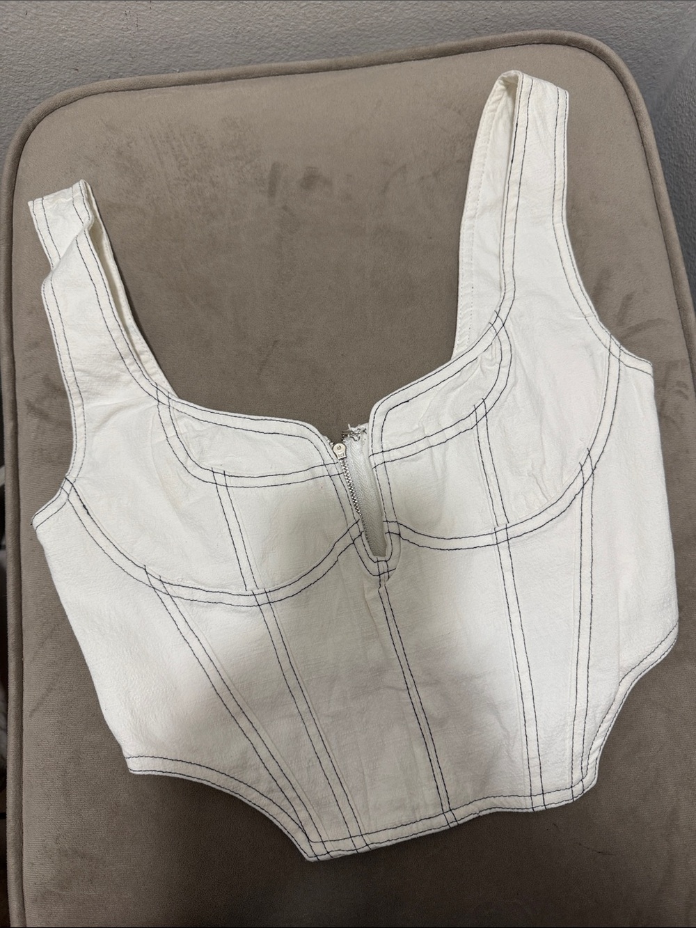 White Corset Top with Contrast Stitching